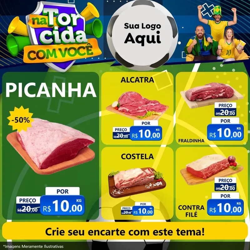 Modelo de Rede Social para Feed Facebook com o tema Na Torcida Com Você - Copa para Açougue