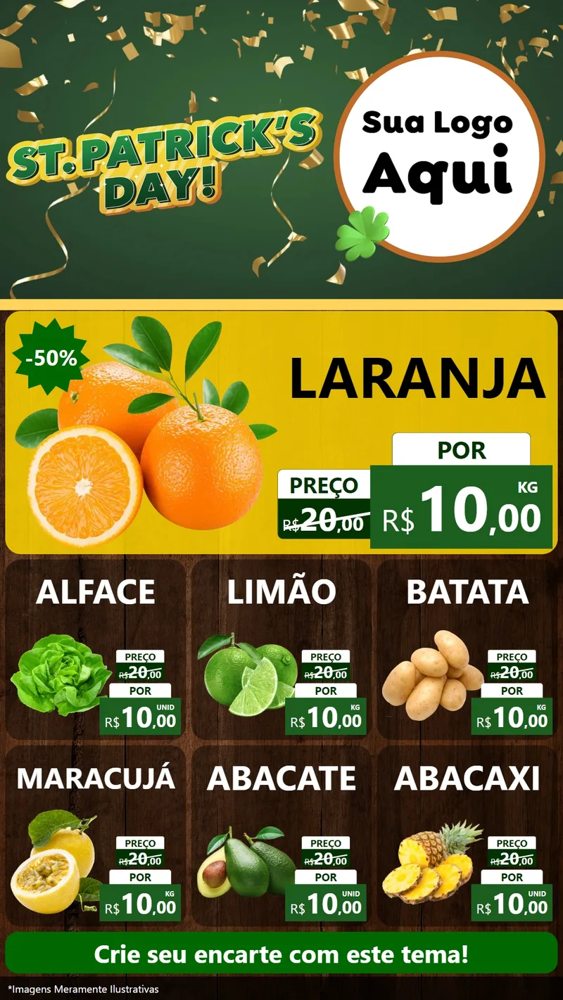 Modelo de Rede Social para Stories com o tema St Patriks Day para Hortifrúti
