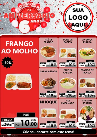Modelo de Encarte para Encarte A4 Vertical com o tema Promoção de Aniversário - 6 Anos para Restaurante