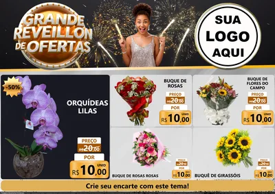 Modelo de Encarte para Encarte A4 Horizontal com o tema Grande Réveillon de Ofertas para Floricultura e jardim
