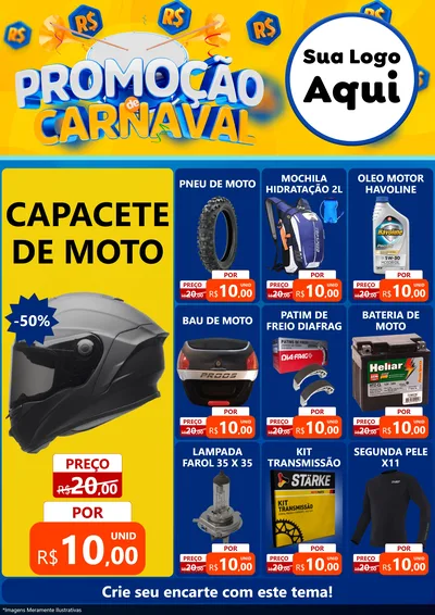 Modelo de Encarte para Encarte A4 Vertical com o tema Promoção de Carnaval para Moto peças