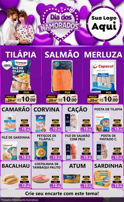 Modelo de Encarte para Encarte Grande com o tema Dia dos Namorados para Peixaria