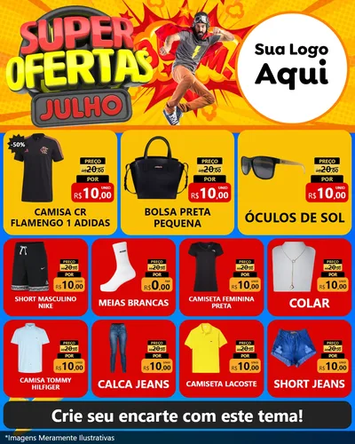 Modelo de Rede Social para Feed Instagram com o tema Super Ofertas Julho para Roupas e acessórios