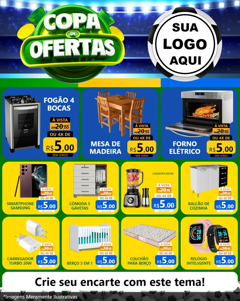 Modelo de Rede Social para Feed Instagram com o tema Copa de Ofertas para Móveis e Eletro