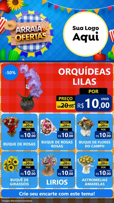 Modelo de Rede Social para Stories com o tema Arraiá de Ofertas para Floricultura e jardim