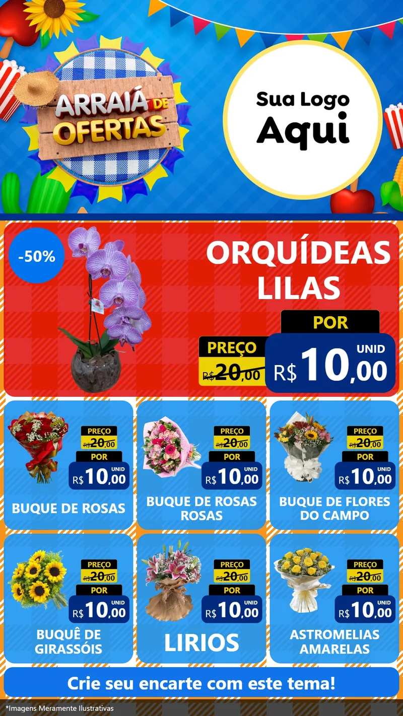 Modelo de Rede Social para Stories com o tema Arraiá de Ofertas para Floricultura e jardim