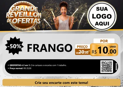 Modelo de Cartaz para Cartaz A4 Horizontal com o tema Grande Réveillon de Ofertas para Assados
