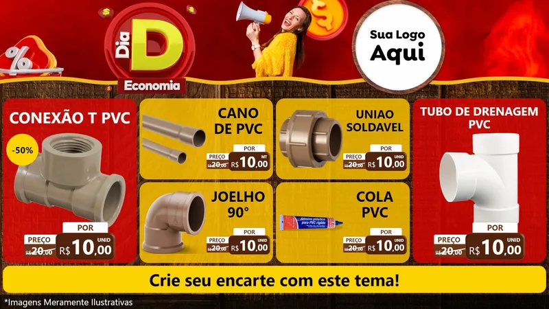 Modelo de TV para TV Horizontal com o tema Dia D Economia para Tubos e conexões