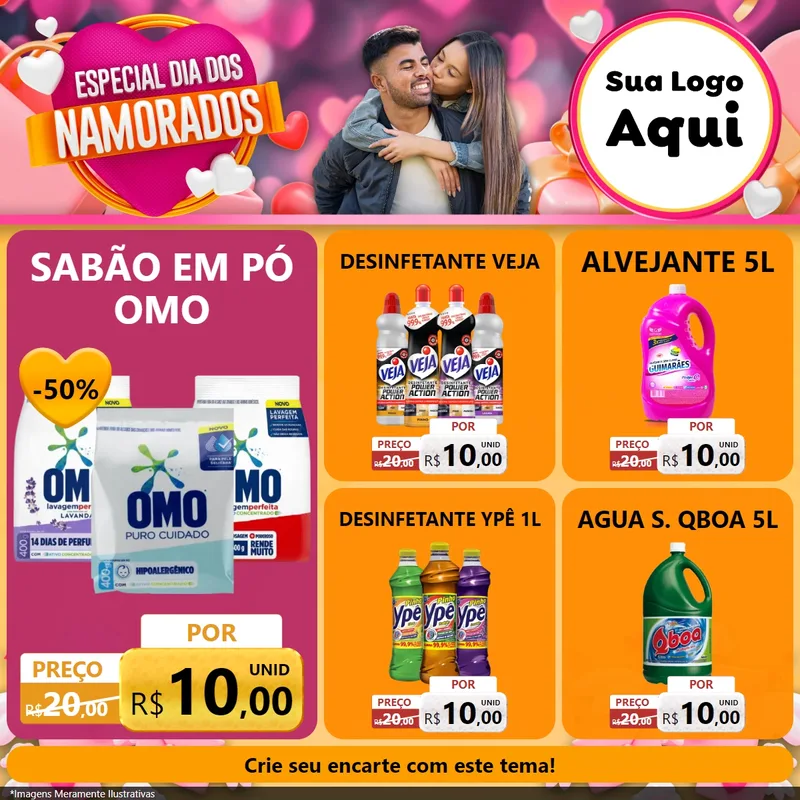 Modelo de Rede Social para Feed Facebook com o tema Especial Dia dos Namorados para Produtos de Limpeza