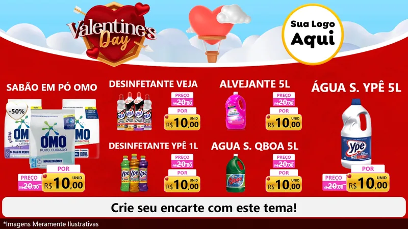 Modelo de TV para TV Horizontal com o tema Valentine's Day para Produtos de Limpeza