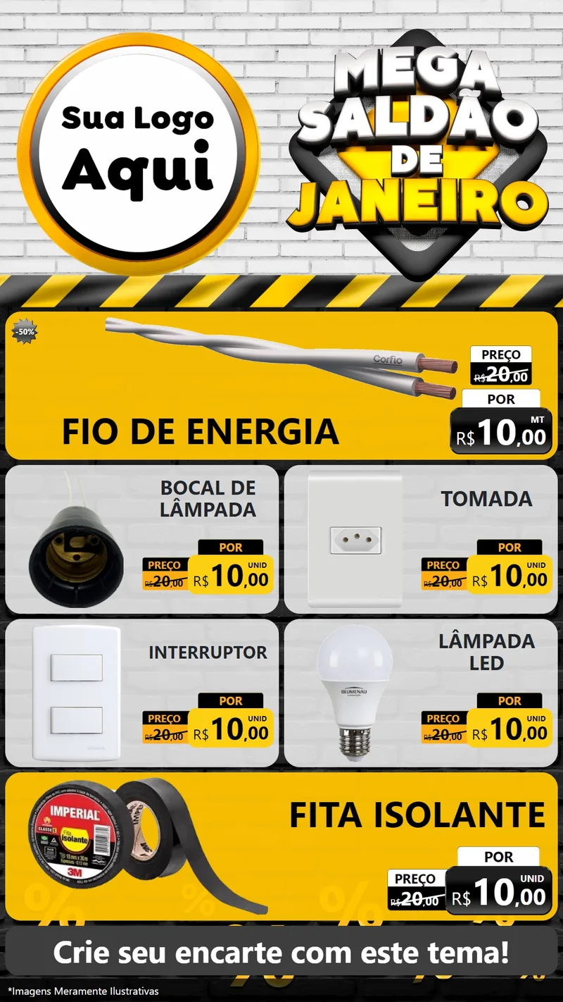 Modelo de TV para TV Vertical com o tema Mega Saldão de Janeiro para Materiais Elétricos