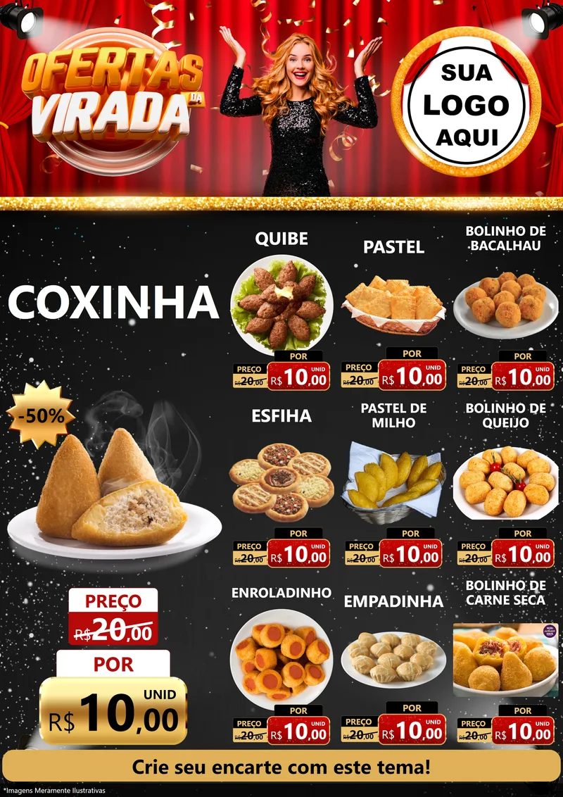 Modelo de Encarte para Encarte A4 Vertical com o tema Ofertas da Virada para Salgadaria