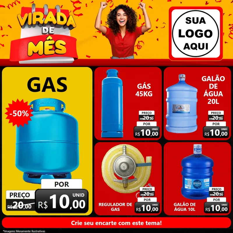 Modelo de Rede Social para Feed Facebook com o tema Virada de Mês para Água e gás