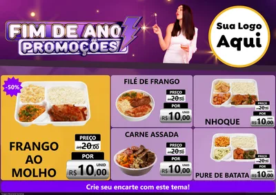 Modelo de Encarte para Encarte A4 Horizontal com o tema Fim de Ano Promoções para Restaurante