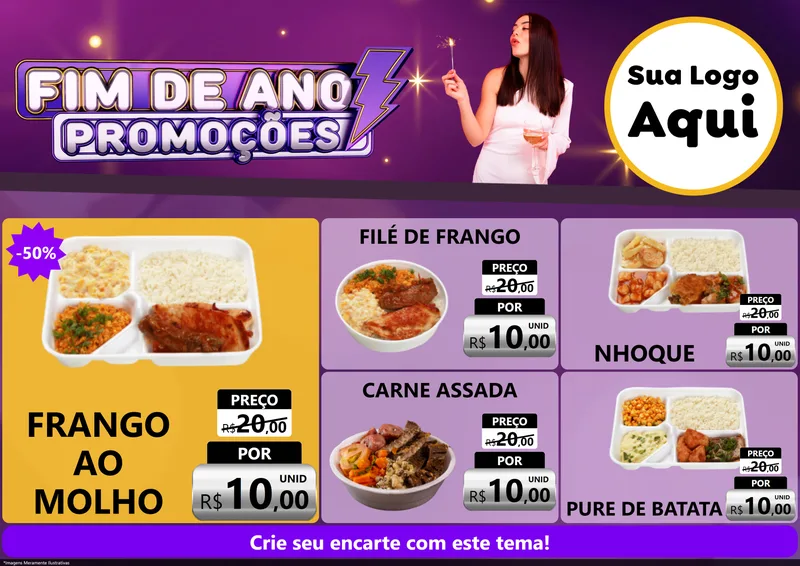 Modelo de Encarte para Encarte A4 Horizontal com o tema Fim de Ano Promoções para Restaurante