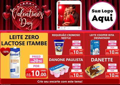Modelo de Encarte para Encarte A4 Horizontal com o tema Valentine's Day para Frios e Laticínios