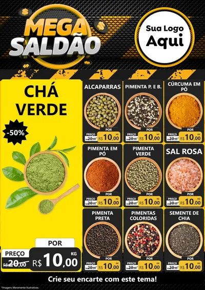 Modelo de Encarte para Encarte A4 Vertical com o tema Mega Saldão para Produtos Naturais