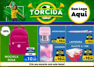 Modelo de Encarte para Encarte A4 Horizontal com o tema Torcida para Papelaria