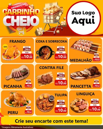 Modelo de Rede Social para Feed Instagram com o tema Promoção carrinho cheio para Assados