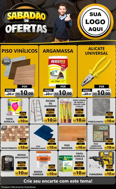 Modelo de Encarte para Encarte Grande com o tema Sabadão de Ofertas para Material para Construção