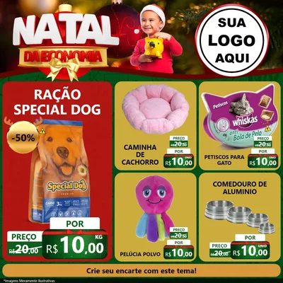 Modelo de Rede Social para Feed Facebook com o tema Natal da Economia para Pet Shop