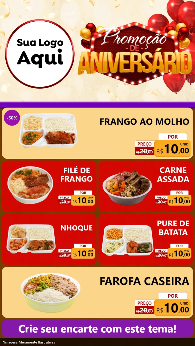 Modelo de TV para TV Vertical com o tema Promoção de Aniversário para Restaurante