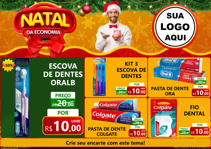 Modelo de Encarte para Encarte A4 Horizontal com o tema Natal da Economia para Higiene Pessoal
