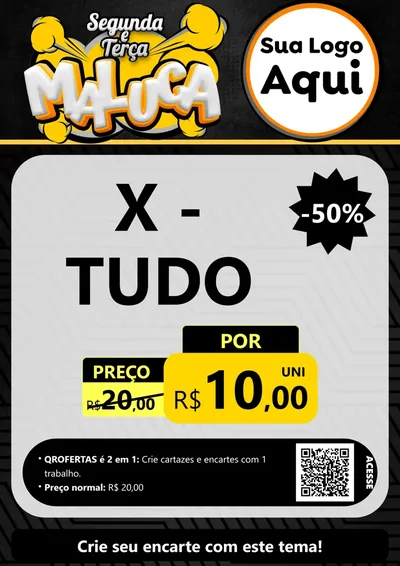 Modelo de Cartaz para Cartaz A4 Vertical com o tema Segunda e Terça Maluca para Hamburgueria
