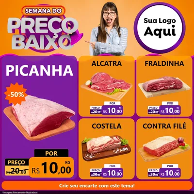 Modelo de Rede Social para Feed Facebook com o tema Semana do Preço Baixo para Açougue