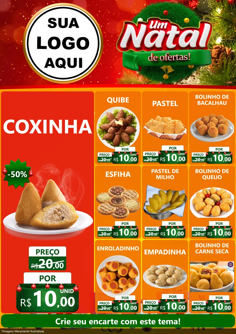 Modelo de Encarte para Encarte A4 Vertical com o tema Um Natal de Ofertas para Salgadaria