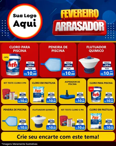 Modelo de Rede Social para Feed Instagram com o tema Fevereiro Arrasador para Produtos para Piscina