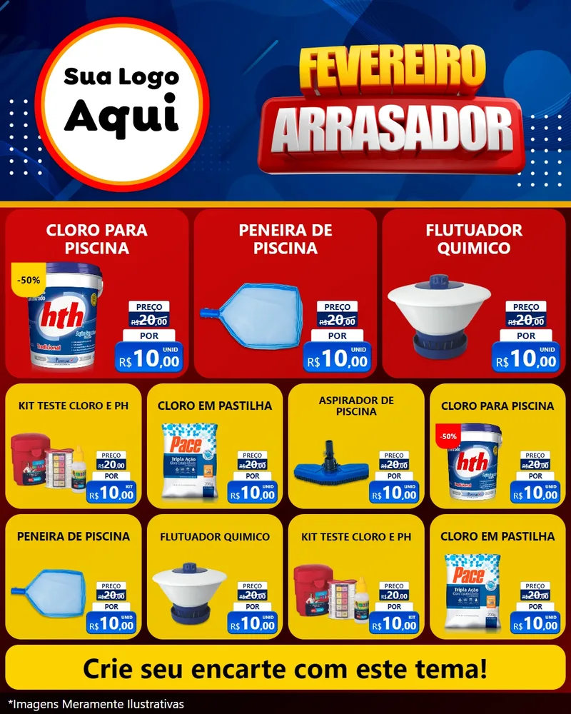 Modelo de Rede Social para Feed Instagram com o tema Fevereiro Arrasador para Produtos para Piscina