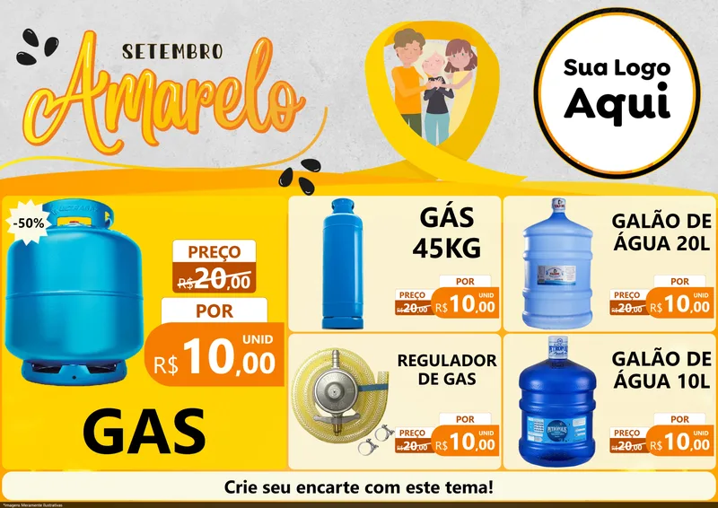 Modelo de Encarte para Encarte A4 Horizontal com o tema Setembro Amarelo para Água e gás