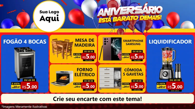 Modelo de TV para TV Horizontal com o tema Aniversário para Móveis e Eletro