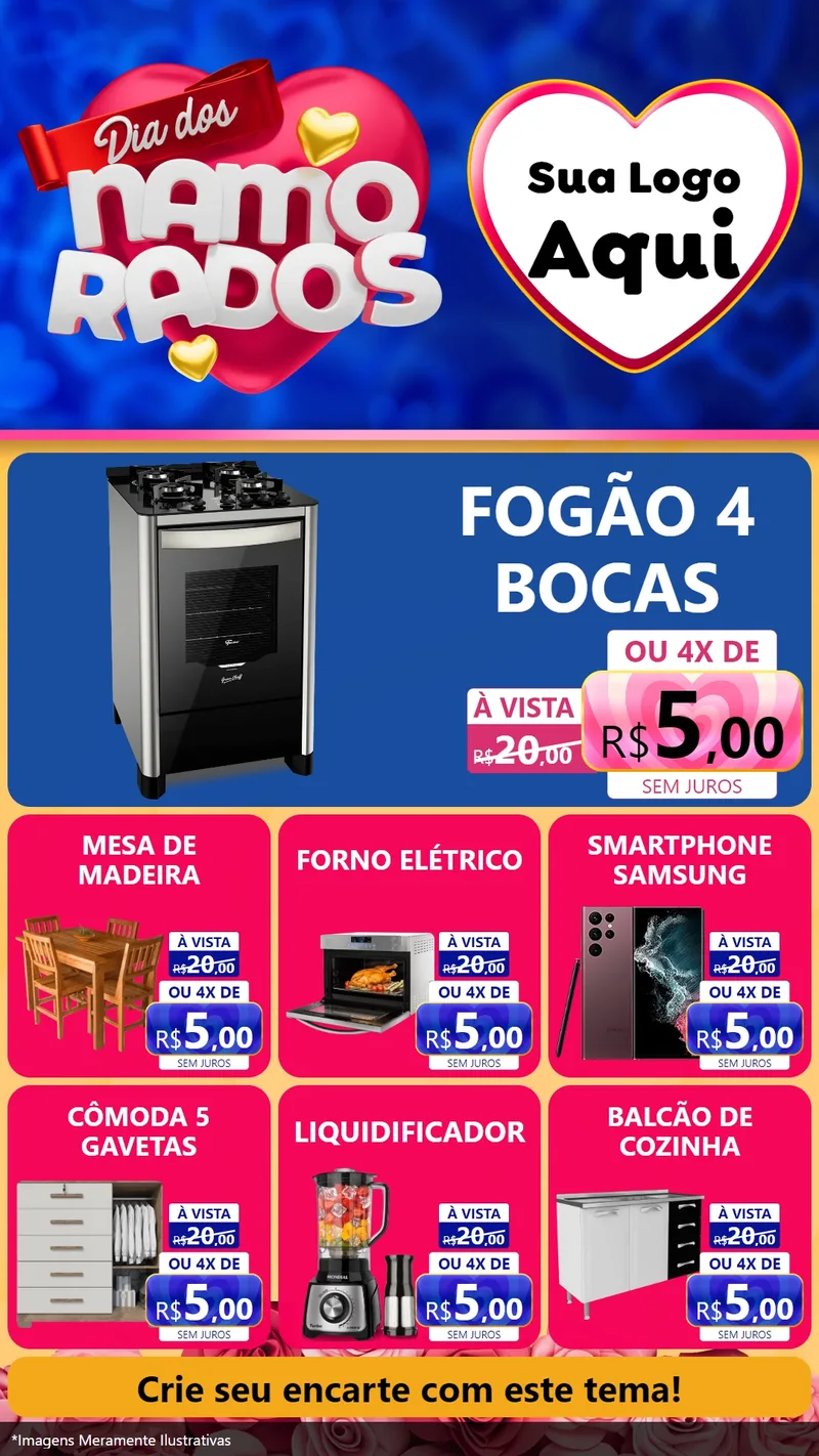 Modelo de Rede Social para Stories com o tema Dia dos namorados para Móveis e Eletro