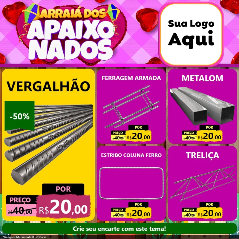 Modelo de Rede Social para Feed Facebook com o tema Arraiá dos Apaixonados para Ferragens