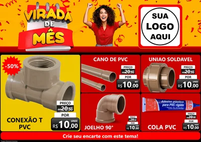Modelo de Encarte para Encarte A4 Horizontal com o tema Virada de Mês para Tubos e conexões