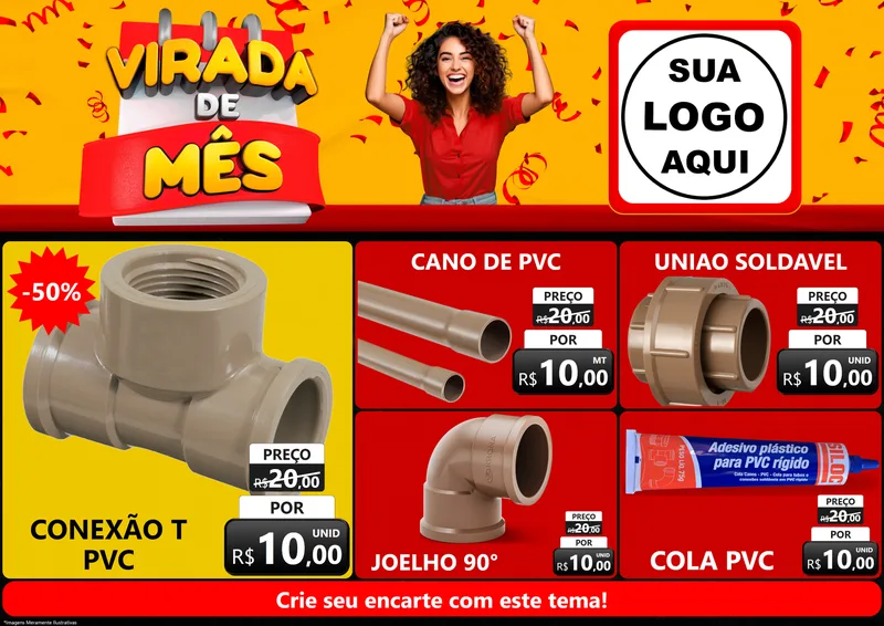 Modelo de Encarte para Encarte A4 Horizontal com o tema Virada de Mês para Tubos e conexões
