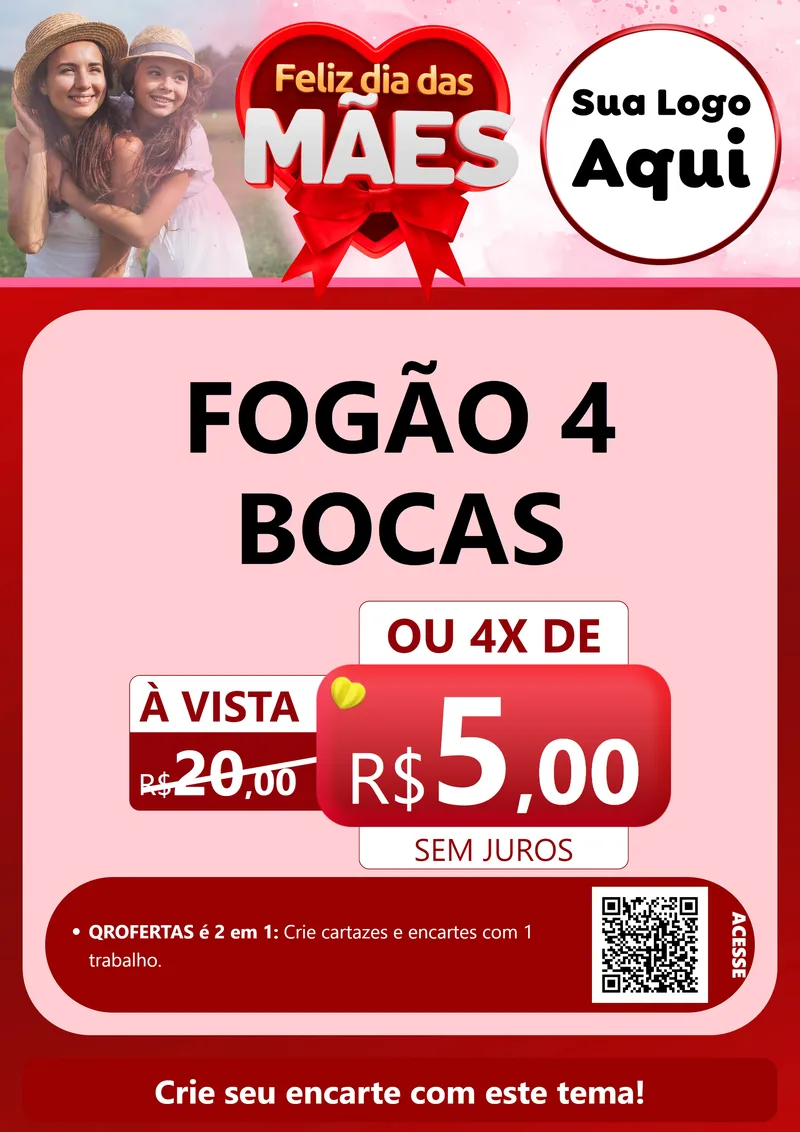 Modelo de Cartaz para Cartaz A4 Vertical com o tema Feliz Dia Das Mães para Móveis e Eletro