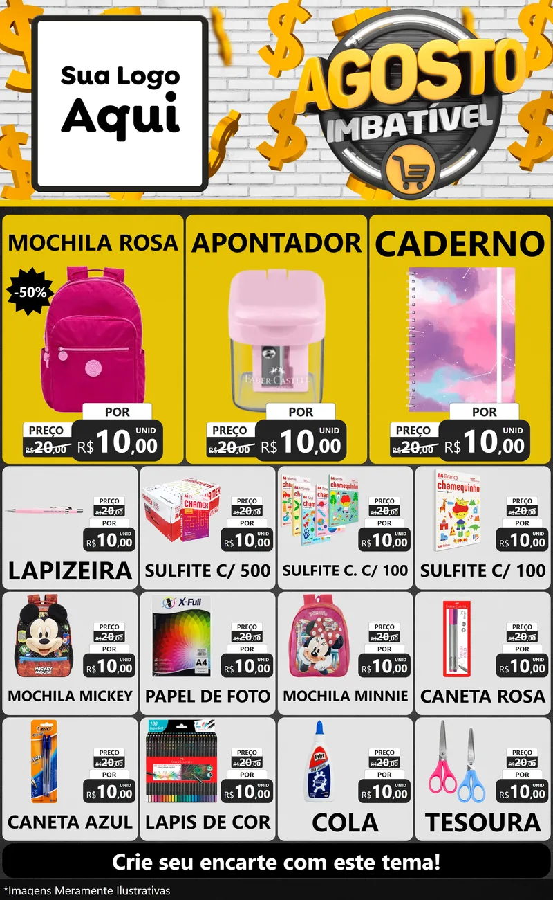 Modelo de Encarte para Encarte Grande com o tema Agosto imbatível para Papelaria