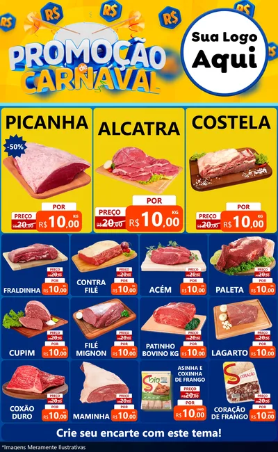 Modelo de Encarte para Encarte Grande com o tema Promoção de Carnaval para Açougue