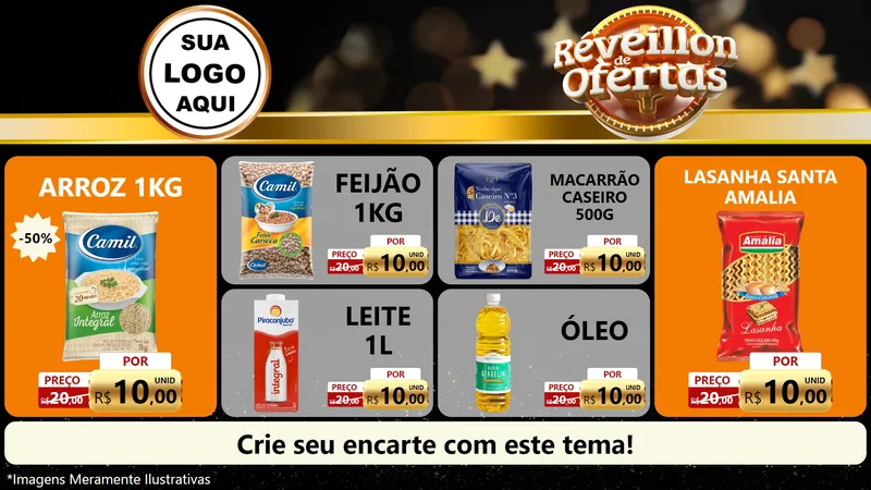 Modelo de TV para TV Horizontal com o tema Réveillon de Ofertas para Supermercado