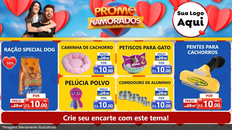 Modelo de TV para TV Horizontal com o tema Promo dos Namorados para Pet Shop