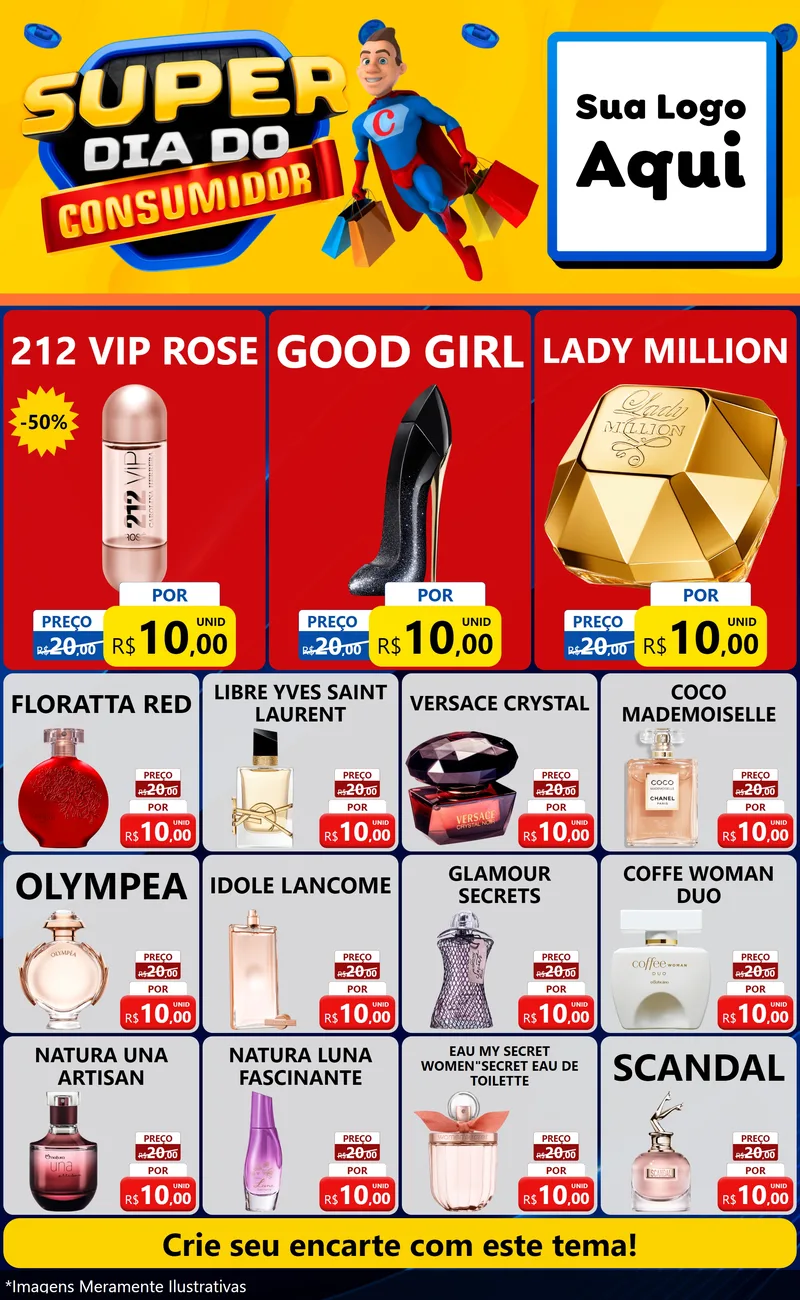 Modelo de Encarte para Encarte Grande com o tema Super Dia do Consumidor para Perfumes