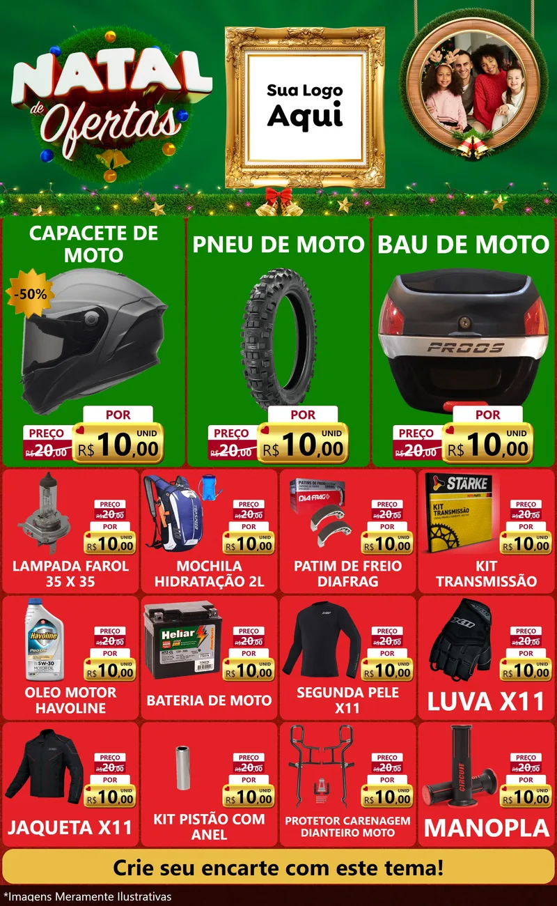 Modelo de Encarte para Encarte Grande com o tema Natal de Ofertas para Moto peças