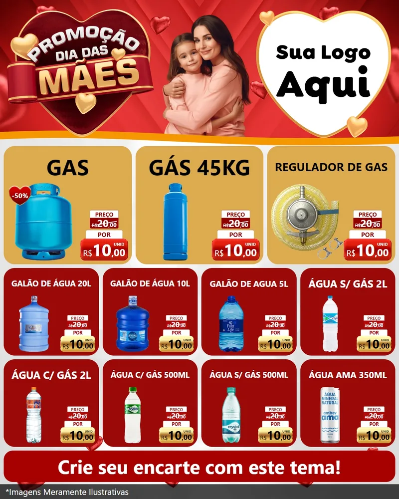 Modelo de Rede Social para Feed Instagram com o tema Promoção Dia das Mães para Água e gás