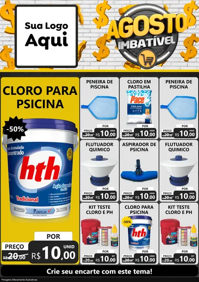 Modelo de Encarte para Encarte A4 Vertical com o tema Agosto imbatível para Produtos para Piscina