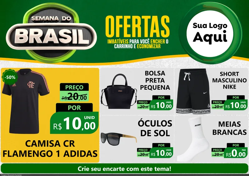 Modelo de Encarte para Encarte A4 Horizontal com o tema Semana do Brasil para Roupas e acessórios