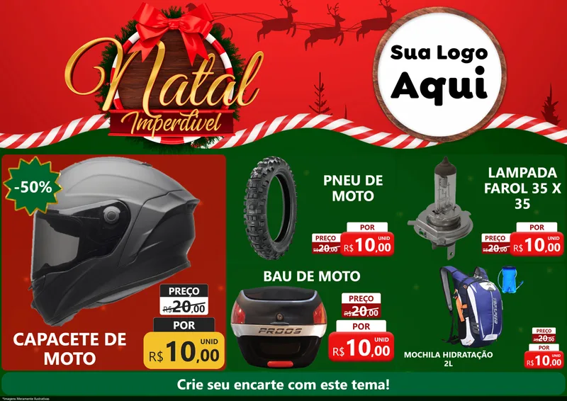 Modelo de Encarte para Encarte A4 Horizontal com o tema Natal Imperdível para Moto peças