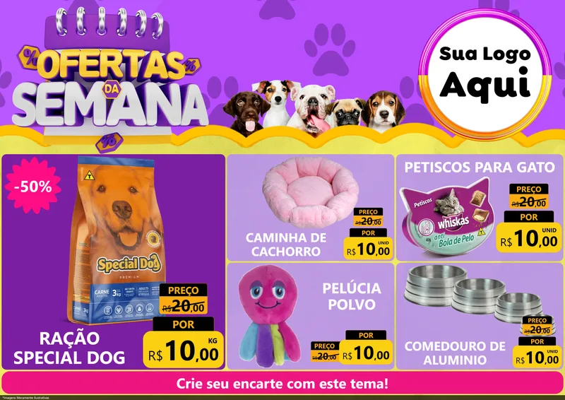 Modelo de Encarte para Encarte A4 Horizontal com o tema Ofertas da Semana - Pet para Pet Shop